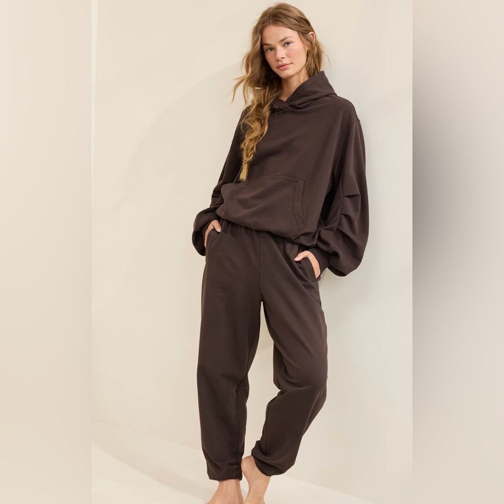 aerie S Deep Earth Brown Jet Setter Matching Hoodie Jogger Sweat Set